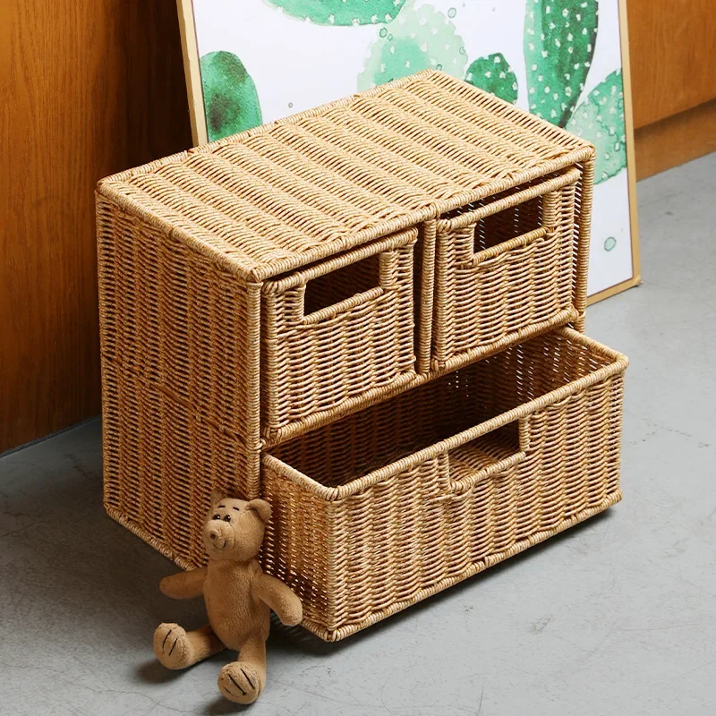 

Multi-functional Hand-woven Bedside Table Small Simple Bedroom Underwear Storage Drawer Bathroom Dirty Laundry Basket