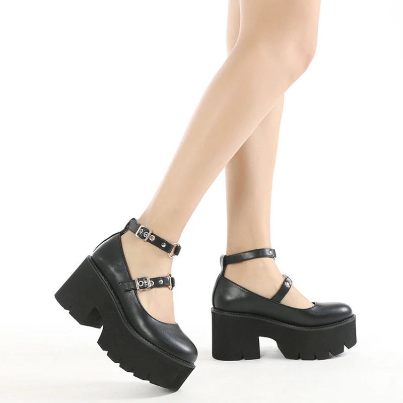Gothic Chunky Platform Shoes Women Buckle Strap Thick High Heels