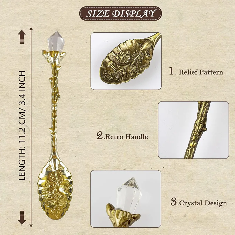 Vintage Crystal Teaspoon Set Gold Coffee Spoons Dessert Ice Cream Cake Mousse Pudding Spoon 10 Pieces tea spoon
