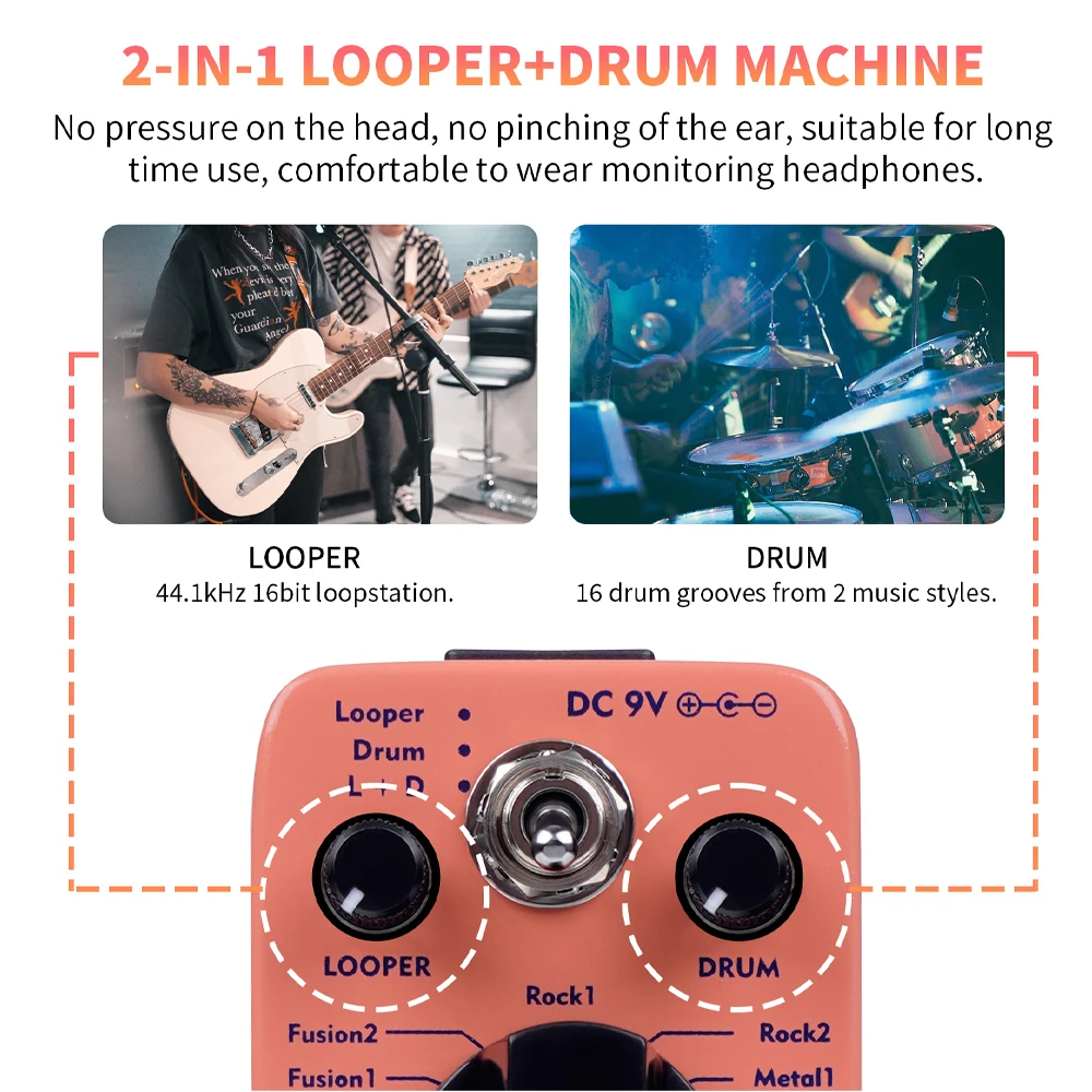 AITONE Series AT-01 Looper Pedal 8 Drum Styles 20 Minutes Looping Time Drum Mach