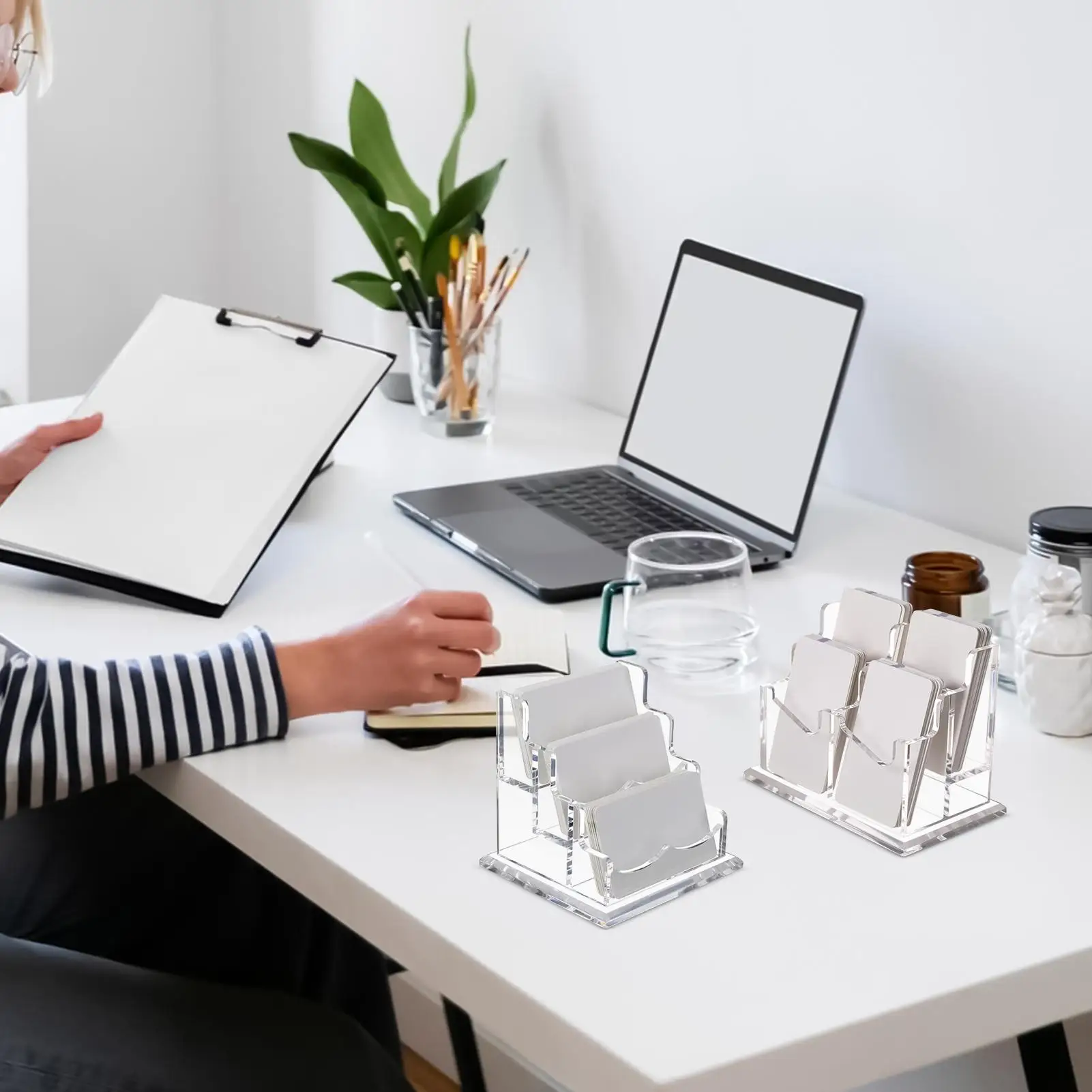 Acrylic Business Card Holder Clear Business Name Card Display Stand Multi-Slot Desktop Display Organizer Stand for Offices