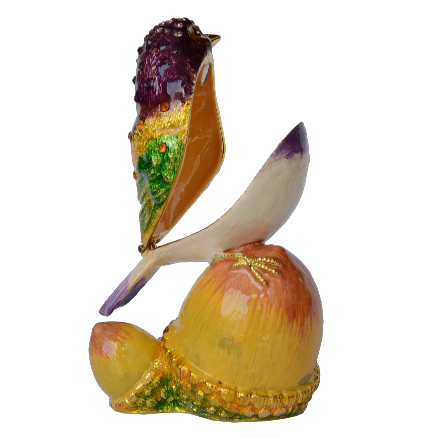 Bird on Acorn Trinket Box, Jewelry Organizer, Ring Holder, Metal Collectible Figurine, Novelty Gift