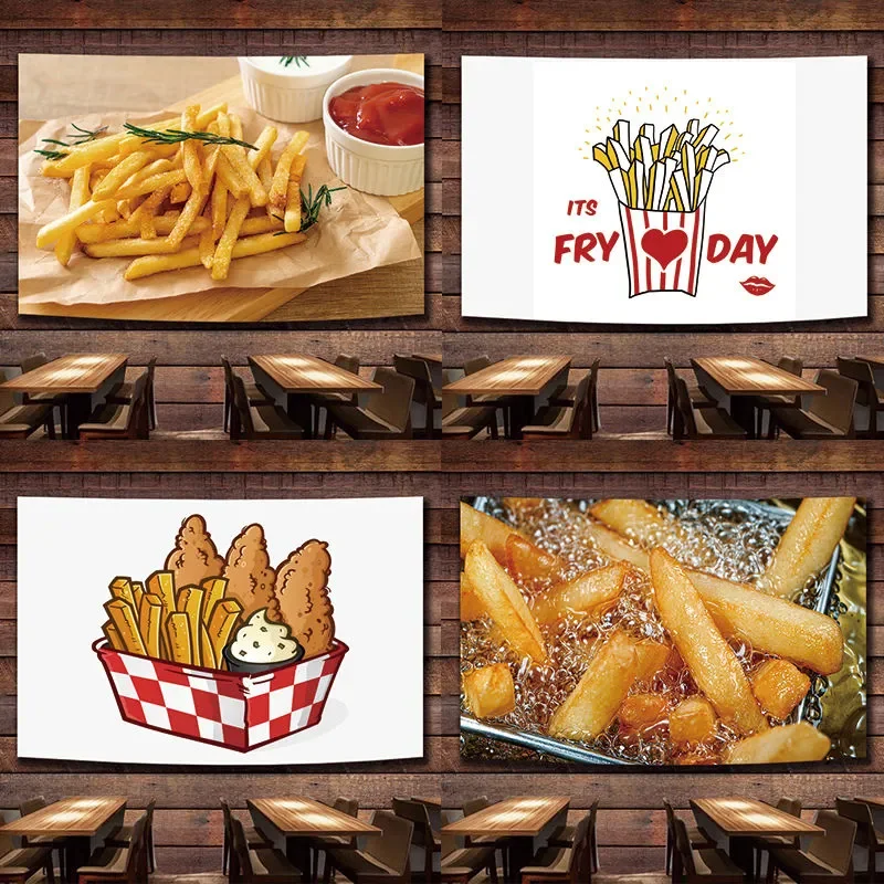 

Fried Fries Fast Food Poster Wall Hanging Flag Canvas Painting Tapestry Wall Art Banner Dining Room Kitchen Home Decor Sticker