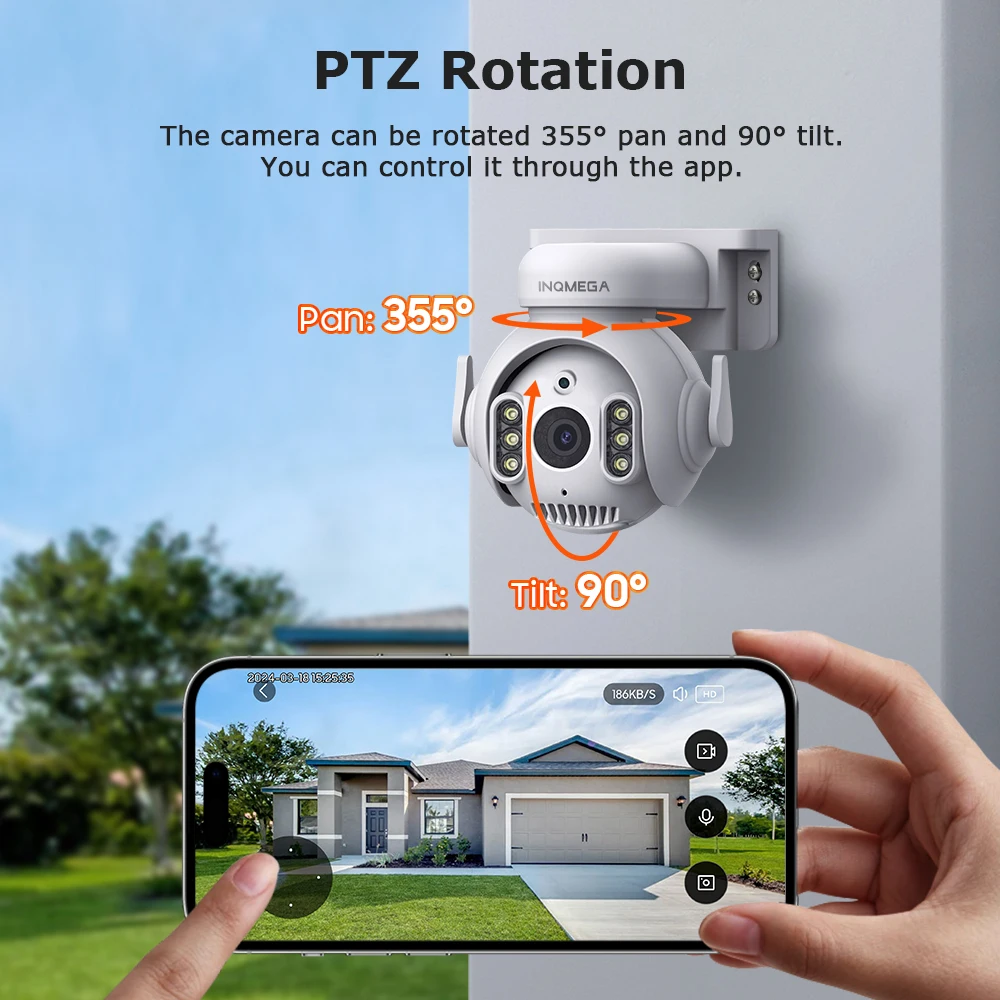 INQMEGA 5MP Tuya Wifi Security Camera Outdoor AI Human Tracking PTZ Color & IR Night Vsion Camera Alexa And Google Home wifi camera surveillance camera