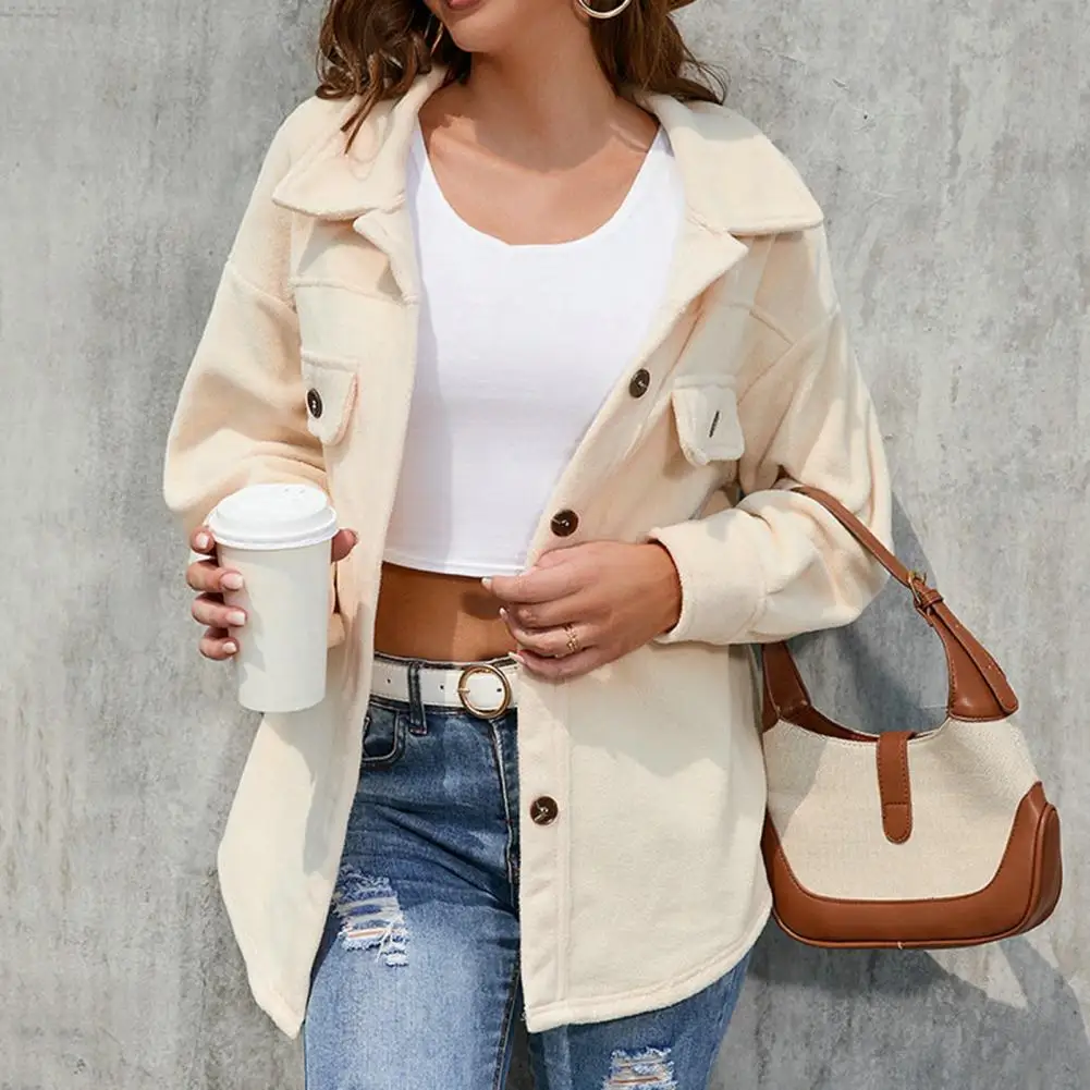 

Chic Lady Autumn Coat Single-breasted Buttons Women Coat Colorfast Winter Coat