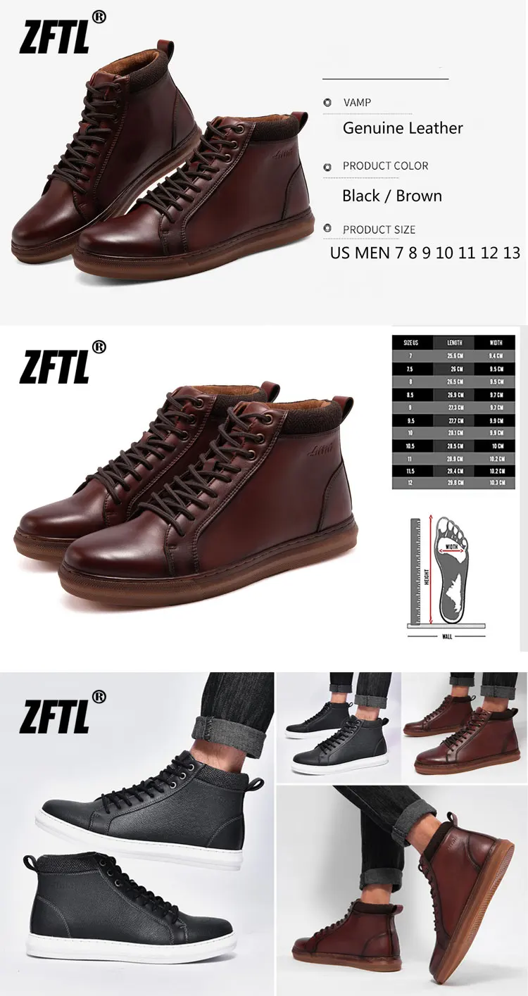ZFTL Men's Ankle Boots Basic Boots Man Ankle Boots Genuine Leather Big sizeNew 2025 Casual Lace up Booties Cowhide
