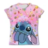 3-4Y Girls Disney Stitch T Shirts Summer Cute Cartoon Short Sleeve Children's Casual Clothing Quick Dry Tees T-shirt Kids' Top 1