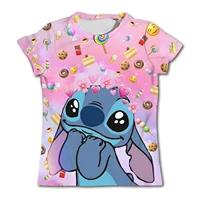 3-4Y Girls Disney Stitch T Shirts Summer Cute Cartoon Short Sleeve Children's Casual Clothing Quick Dry Tees T-shirt Kids' Top 1