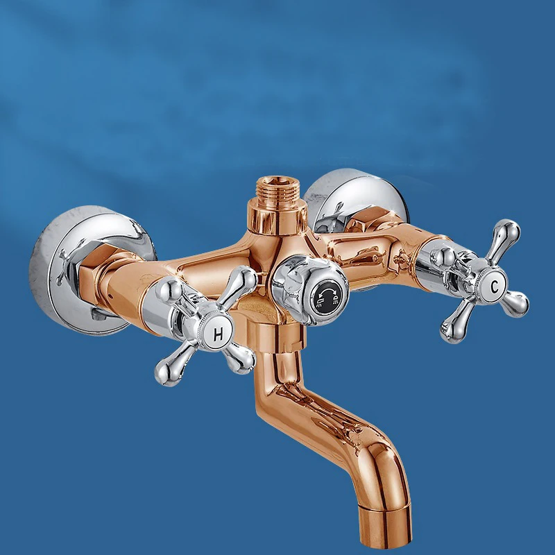 Brass Double Handle Dual Control Bathtub Faucet Hot Cold Shower Tap concealed In-wall Bathroom Triple Mixing Valve Plumbing Fit