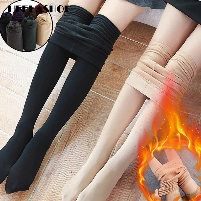 Thermal Stockings Winter Elasticity Translucent Tights Woman Warm Pantyhose  Fleece Lined Pants High Waist Skin Effect Leggings - AliExpress