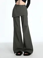 ZHISILAO Fake 2 Pics Casual Cargo Pants Women Vintage Patchwork High Waist Flare Straight Trousers 2024