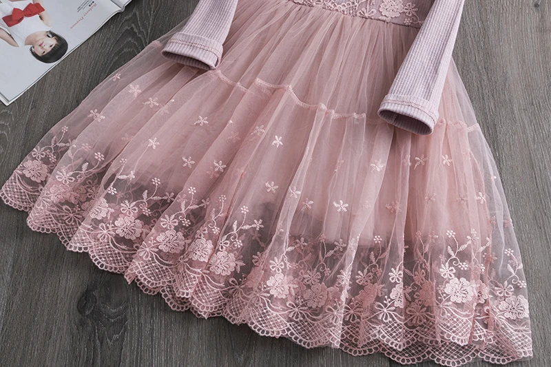 Girls Dress Princess Costume Kids Clothes Girls Spring Summer Dress Lace Tutu Flower Party Dress Kids Mesh Long Sleeve Holiday Casual Clothing Birthday Vestidos 3-8T