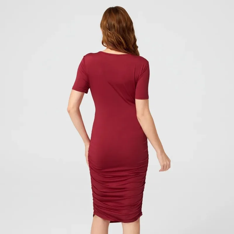 Summer Short sleeved Breastfeeding Round Neck Red Dress Comfortable Fashionable Trendy Solid Color Bow Maternity Wear 8 S994f351ec82947429c8294cc0d1543bcI