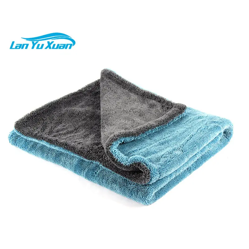 

1200GSM 70*90 CM blue car ultra -fine fiber double -layer two -color distorted details Towel towels for car care