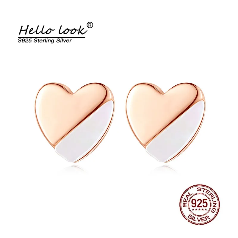 Серьги-гвоздики женские из серебра 925 пробы с сердечками и покрытием 18-каратного