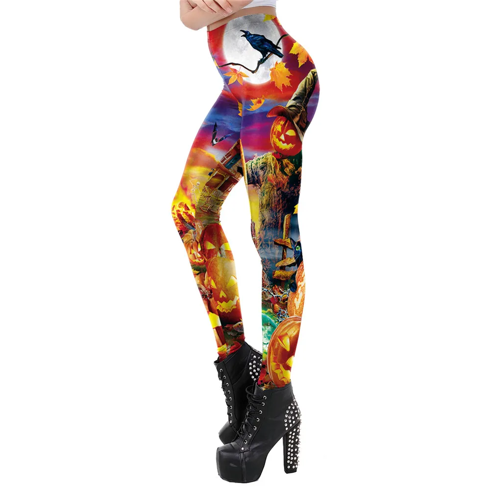 IOOTIANY Pumpkin Prints for Halloween Tight Leggings Sports Women Fitness Sexy Skinny Leggins Women Cosplay Party Pants 2023