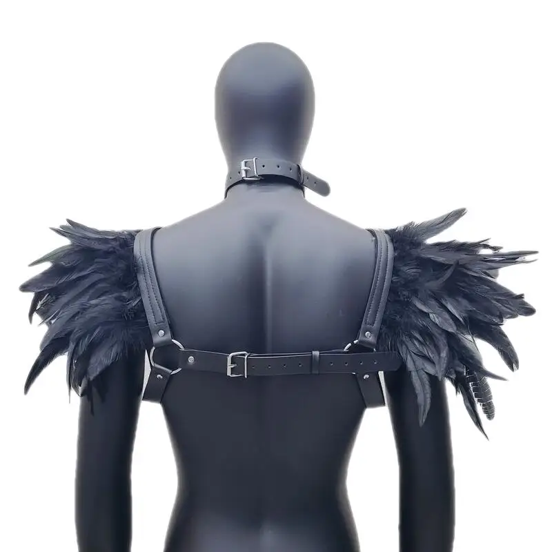 Gothic cosplay collar Sexy Harness Belt Chest Body Harness Leather Feather Bdsm Bondage Gothic Fetish Clothing