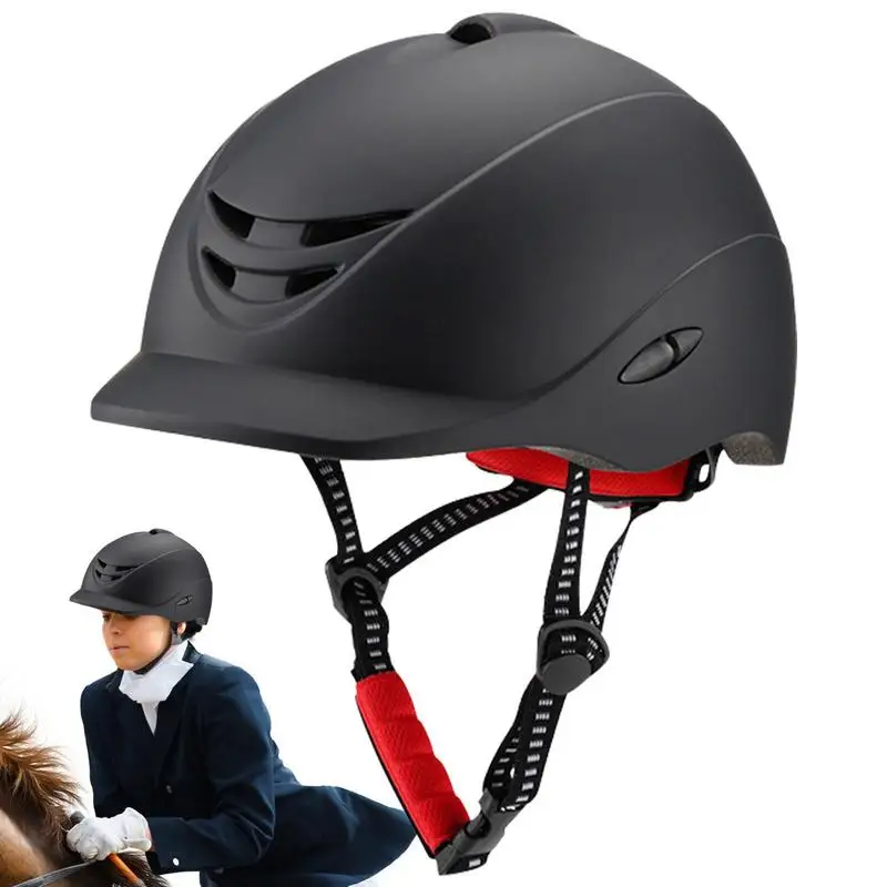 

Новинка, профессиональный шлем для конного спорта, шлем для верховой езды, черная наполовину закрывающая Регулируемая Защитная шапка, удобная в носке