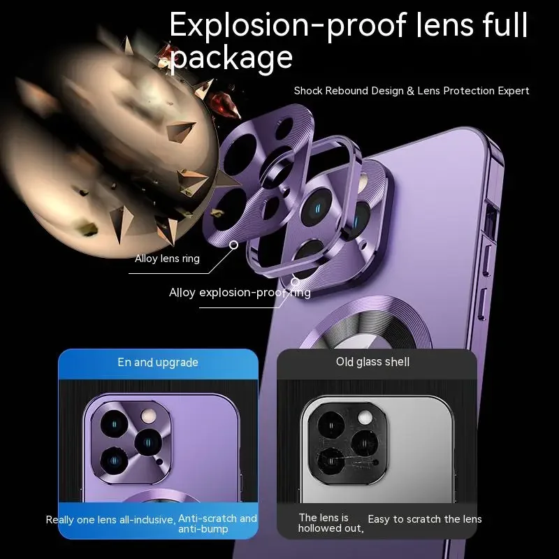 For iPhone 15 12 13 14 Pro Max Case 360° Full screen Lens Metal Magnetic Magsafe Cases Aluminum alloy HD Glass protective cover