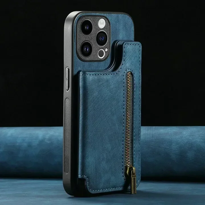 Luxurious Leather Zip Wallet Phone Case with Magnetic Back Cover