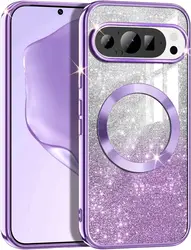 Luxury Electroplate Gradient Glitter Soft Case - Magsafe Compatible, Slim Shockproof Cover - Google Pixel 8 Pro (Purple)