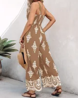 Summer New Women's Woven Position Printing Halterone-piece Overall Pants with Pockets Wide-leg Pants - Image 4