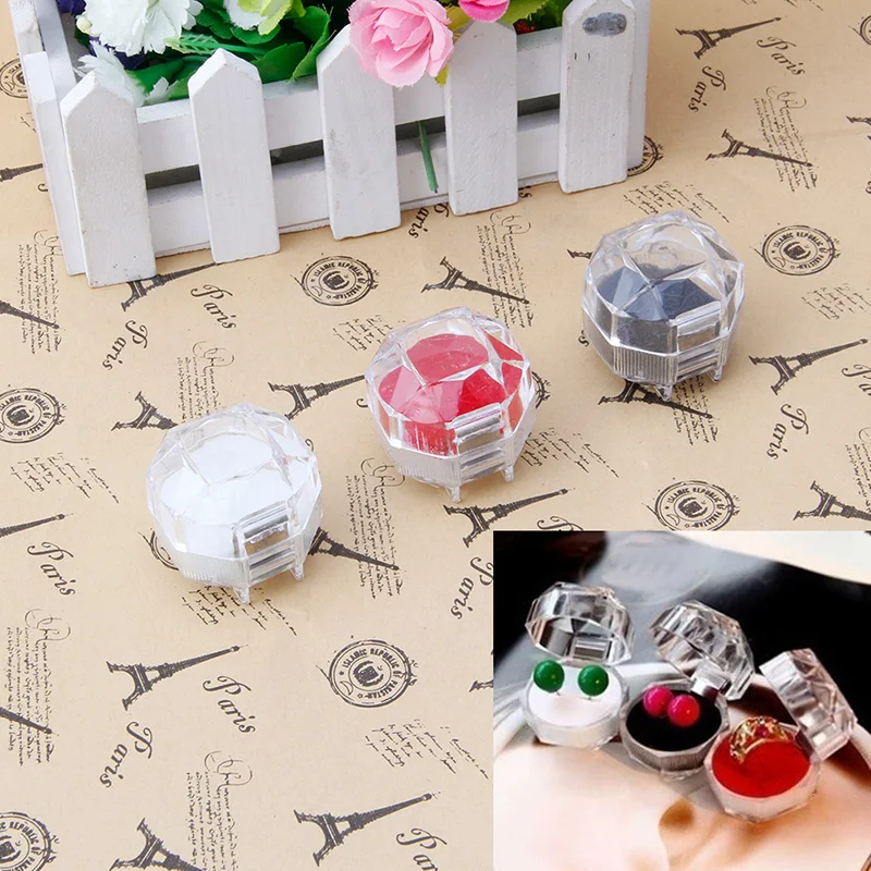 Square Ring Box Wedding Engagement Ring Box Bridal Gift Box Clear Acrylic Showcase Organiser Holder wholesale mini white clear plastic round square ring display jewelry tray ring acrylic showcase free shipping