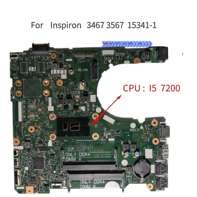 

High Quality For Dell Inspiron 3467 3567 Laptop Motherboard 15341-1 91N85 With I5-7200U DDR4 CN-0DKK57 DKK57 CN-0D71DF D71DF