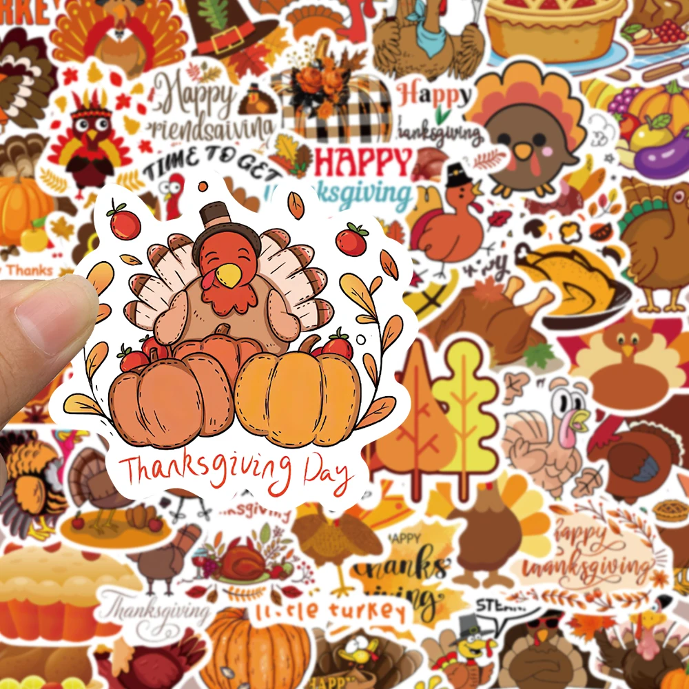 50 Stück Thanksgiving Day Aufkleber DIY Laptop Gepäck Skateboard Lustige Cartoon Kürbis Türkei Herbst Ahornblatt Graffiti Aufkleber – Detail 2
