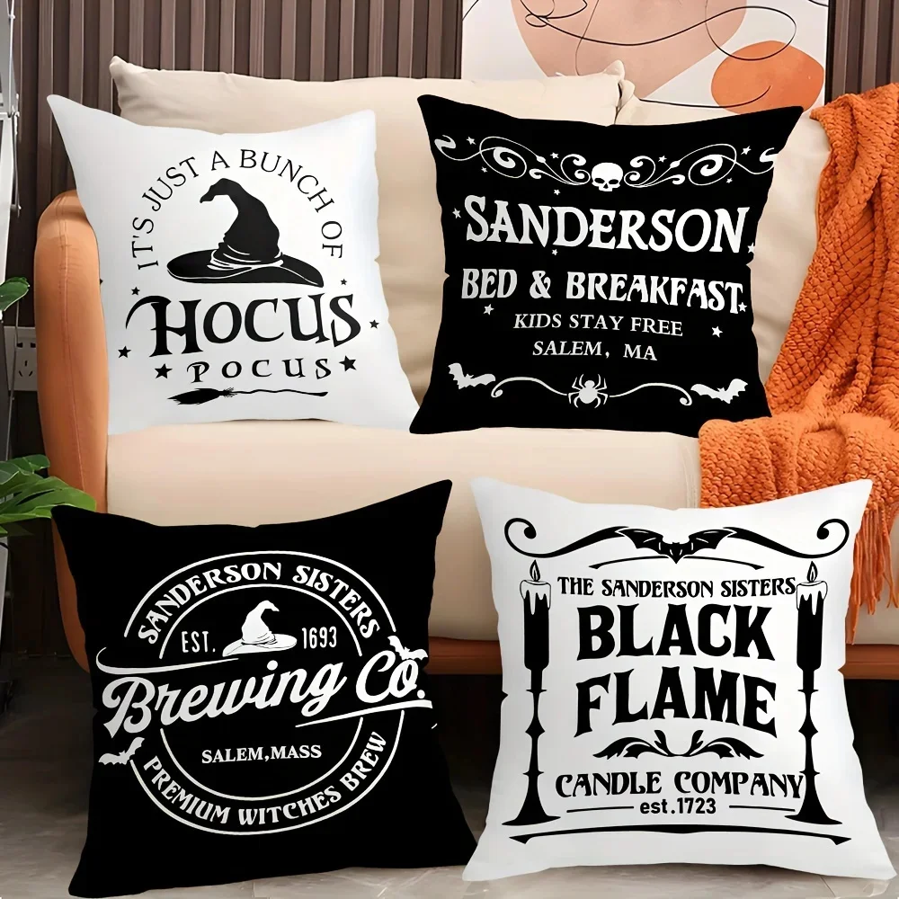 Set of 4 Halloween Throw Pillow Covers - Ghost, Pumpkin, and Bat Designs