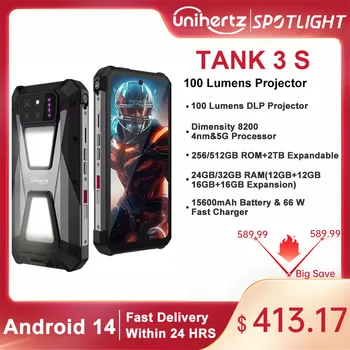 Unihertz tank 3s 8849 powered smartphone with projector 24GB 256GB Dimension 8200 cellphone 15600mAh 66W charger 64MP 5G phone 1