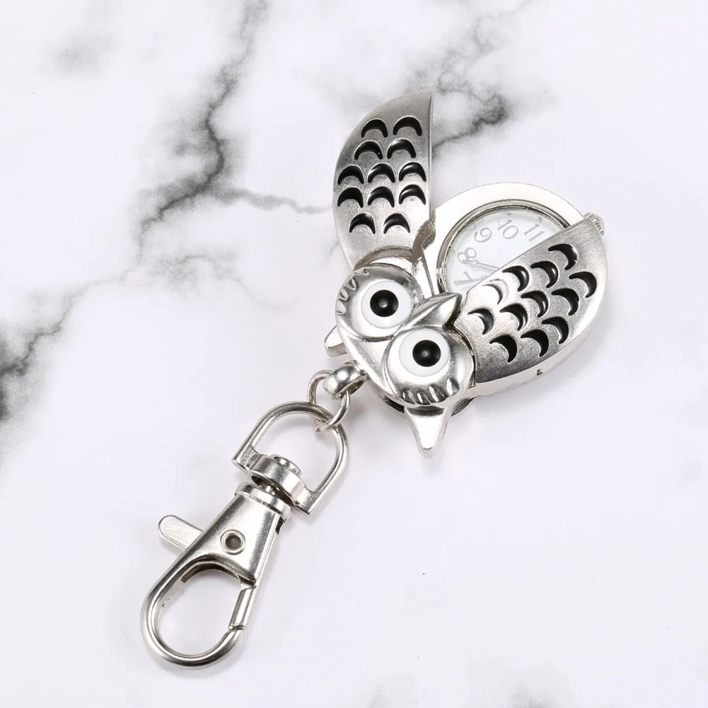 Pocket Watch Fashion Keychain Owl Shape Pocket Watch Unisex Vintage Alloy Keyring Clock Fob Watches Key Chain Bag Car Birthday Gifts 1/3/5pcs