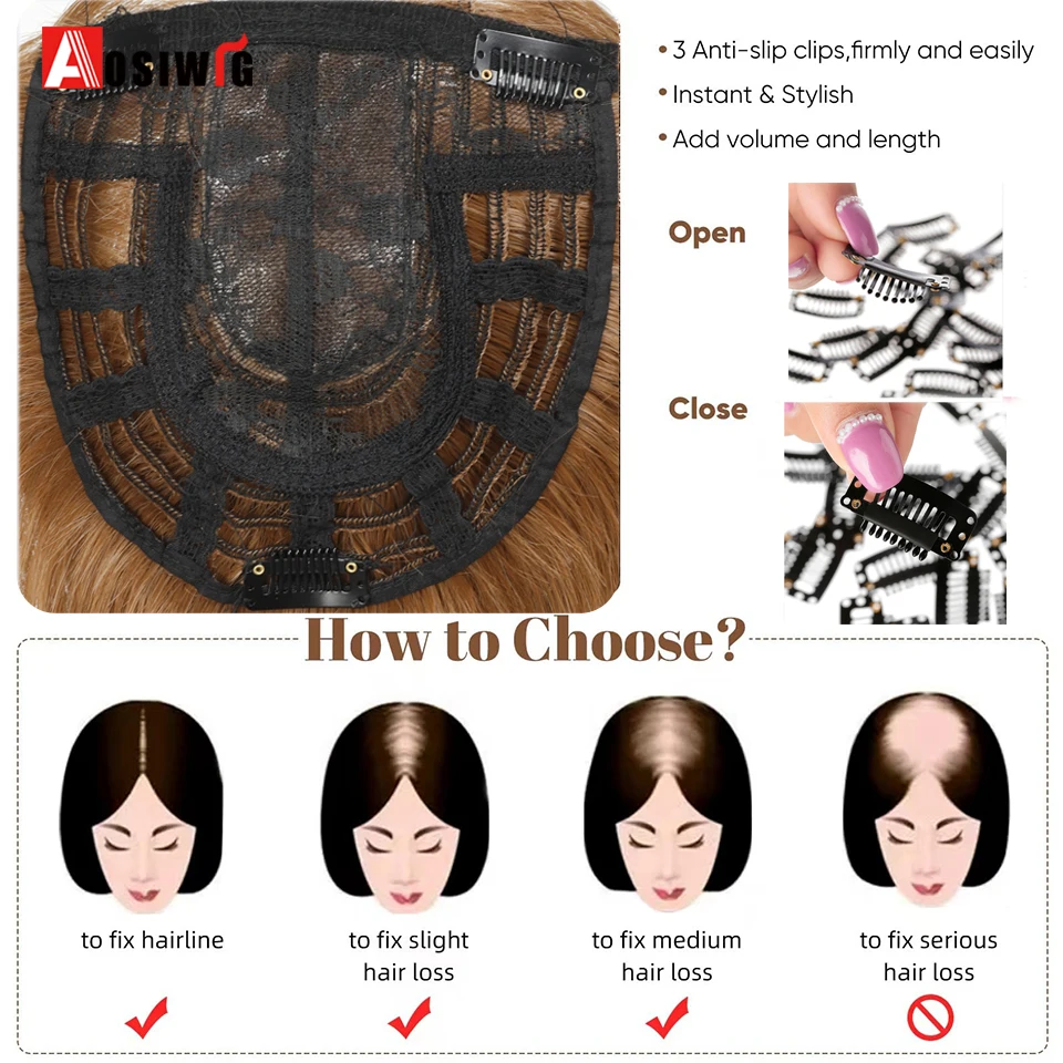 AOSI syntetická dlouhé přímo vlasy zavírače s 3 klipů vlasy prodlužování natě příčesky do vlasů pro ženy s ofina