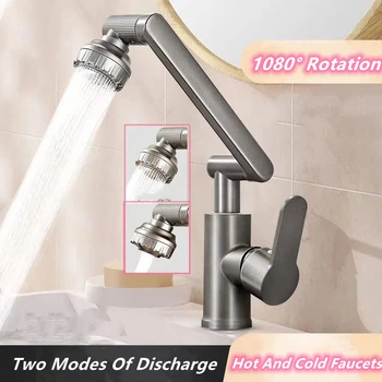 Bathroom Sink Faucet Basin Faucet 1080° Swivel Multifunction Cold and Hot Water Tap Kitchen Sink Faucet 2 Modes Water Tap 1