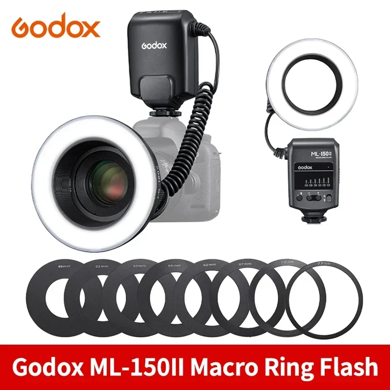 Godox ML-150II GN12 49 52 55 58 62 67 72 77mm Lens Adapter Rings Macro Ring Flash Speedlite for Canon Nikon Olympus DSLR Cameras