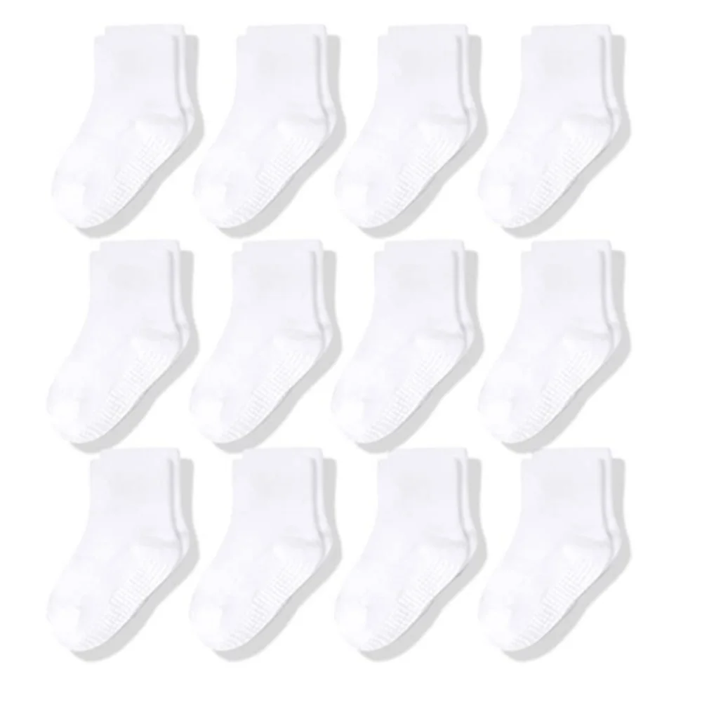 Boys Girls 12 Pairs Cotton Non Slip Socks Newborn Baby 1-3year Anti Skid Soles Floor Unisex Sock for Infants Toddlers Grip Kids