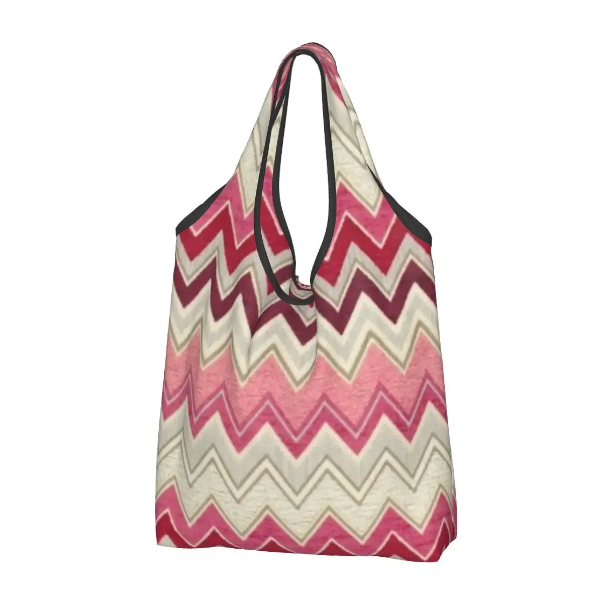 Divertente Stampato Chic Modern Home Zig Zag Tote Shopping Bags Borsa Portatile A Tracolla Geometrica Multicolore
