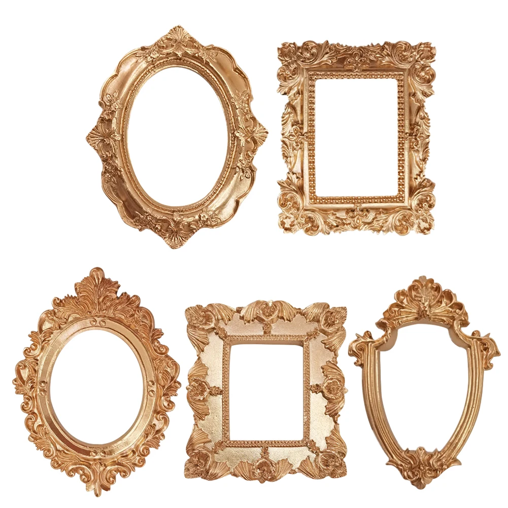 Mini Vintage Golden Photo Frame Home Decor Desktop Jewelry Display