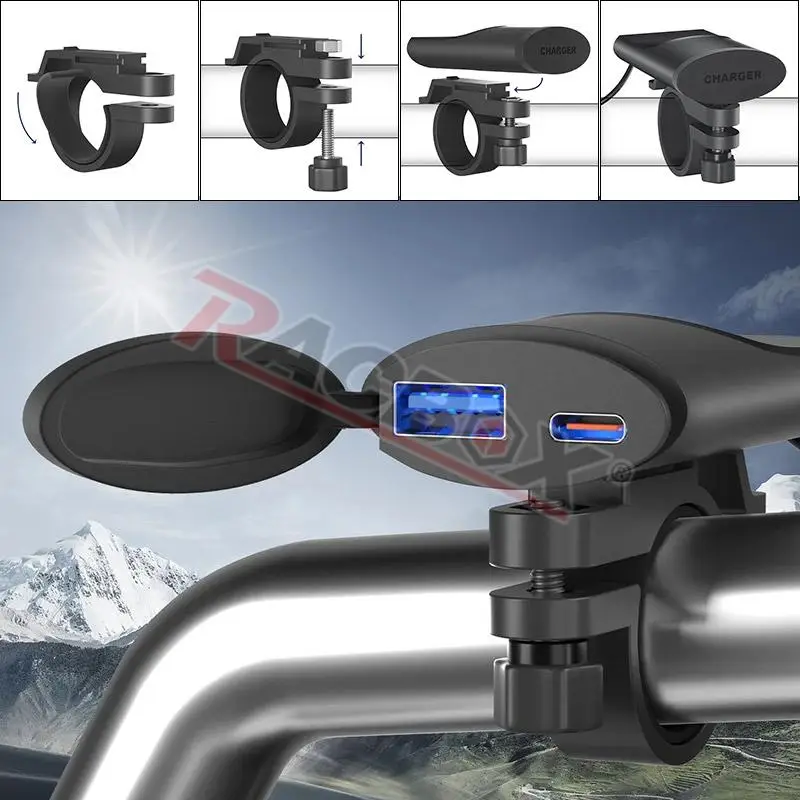 오토바이 ATV 고속 충전 듀얼 고속 충전기, PD + qc3.0, 12V 24V, 자동차 전화 패드, 내비게이션 GPS 슬림 A + C QC3.0 충전기, 22mm