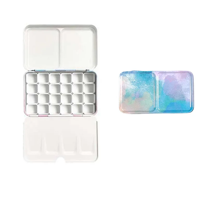 Portable Empty Watercolor Palette Storage Iron Tin Box Paint Tray 24 Half Pans For Painting Art Supplies paint tray color palette watercolor palette