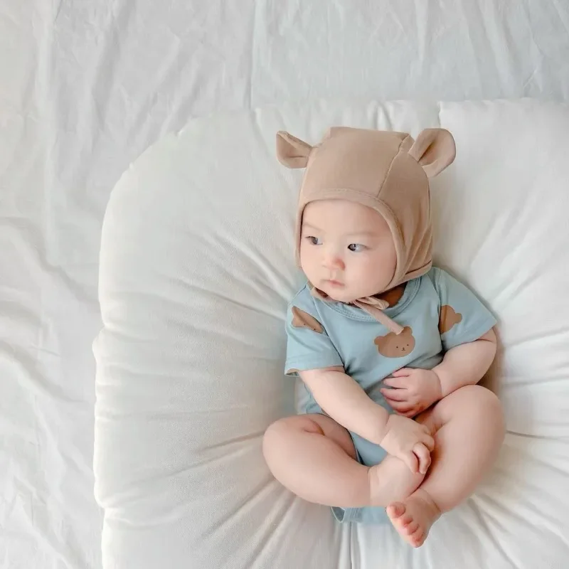 Pure Cotton Infant Cute Super Cute Autumn Baby Hat Ear Hat Newborn Tire Hat Lace-up Pullover Newborn Photography