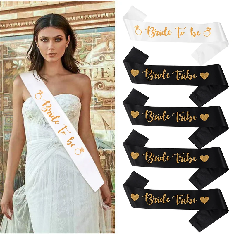 

1Pc Black White Bride To Be Shoulder Strap Bride Bridesmaid Sash Stain Bridal Shower Accessories Bachelorette Hen Party Decor