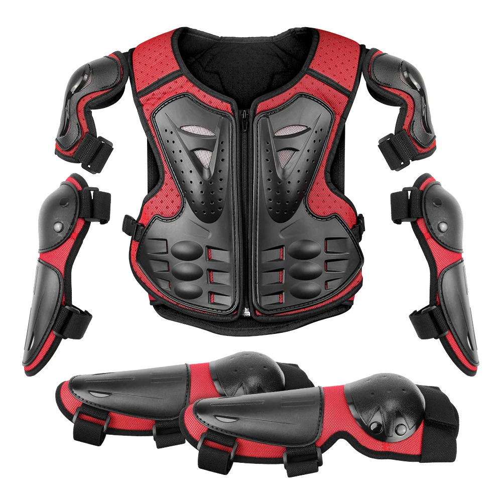 Kid's Motorcycle Armor Vest Protection Motocross Body Armor Jacket Protective Armors Riding Kneepads Moto Full Children