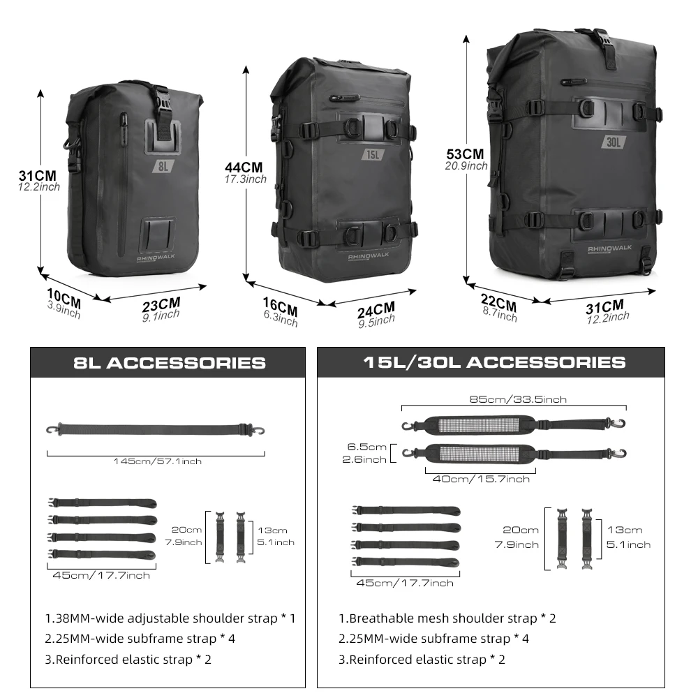 Motorcycle Luggage Bag,Motorcycle Top Bag Rhinowalk Motorcycle Top Box Bag 8L 15L 30L