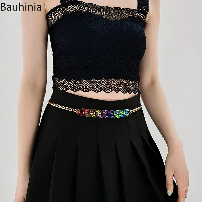 Bauhinia Women Fashion Belts Color Acrylic  Metal Chain Belt For Ladies Dress Skinny Waistband Decorative Jewelry