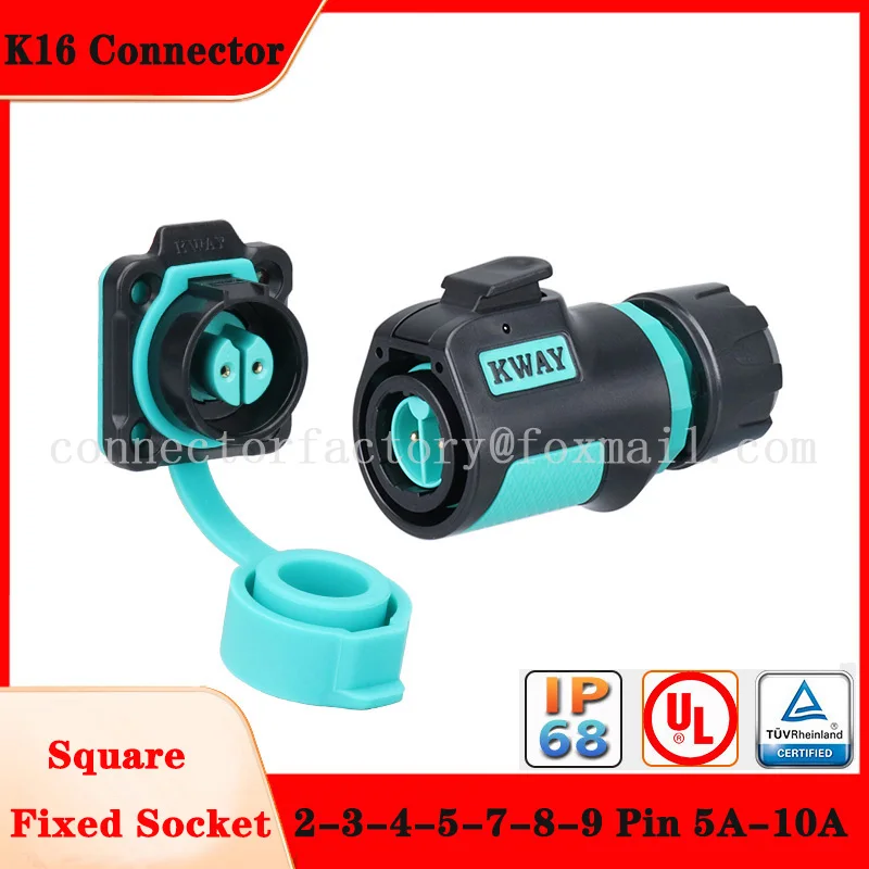 KWAY K16 M16 водонепроницаемый IP68 авиационный штекер, гнездо 2-3-4 ядра 5-7-8-9 контактов питания, квадратное сиденье, быстрый разъем 10 А 5 А