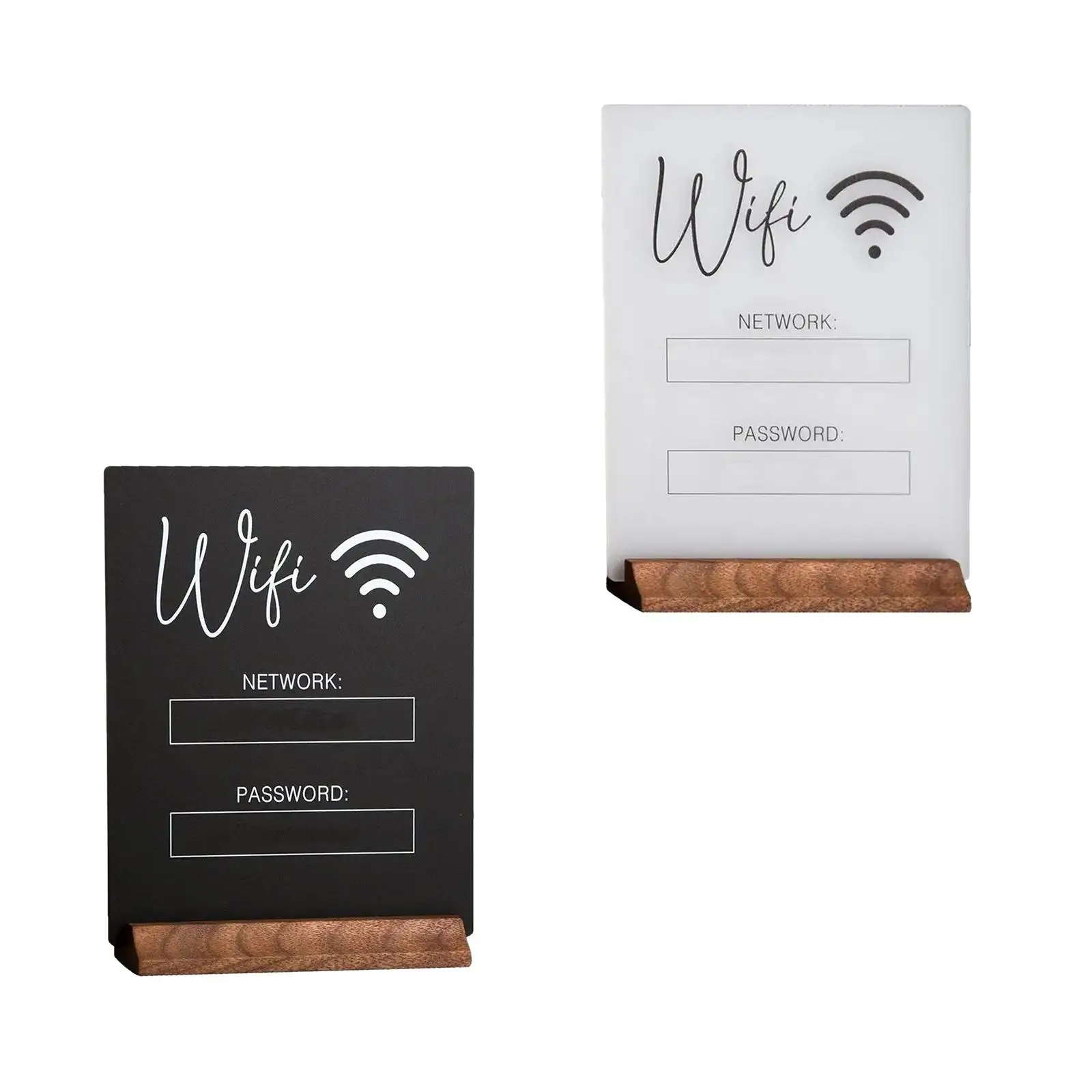 WiFi Password Sign Photo Block Holder Eraserable Acrylic with Wooden Base Board