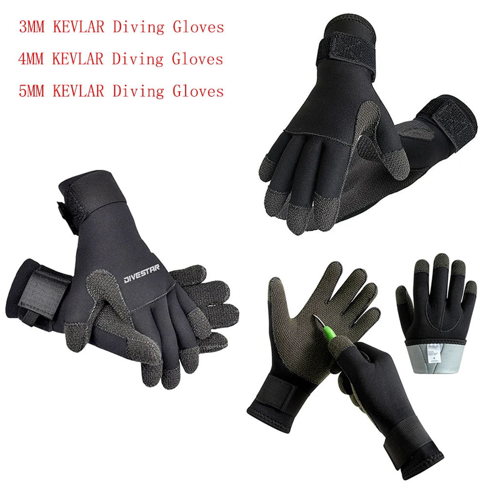 Kevlar Diving Gloves for Underwater Hunting, Neoprene, Non-Slip, Wear Resistant, Adjustable, Stab Resistant, 3mm, 4mm, 5mm