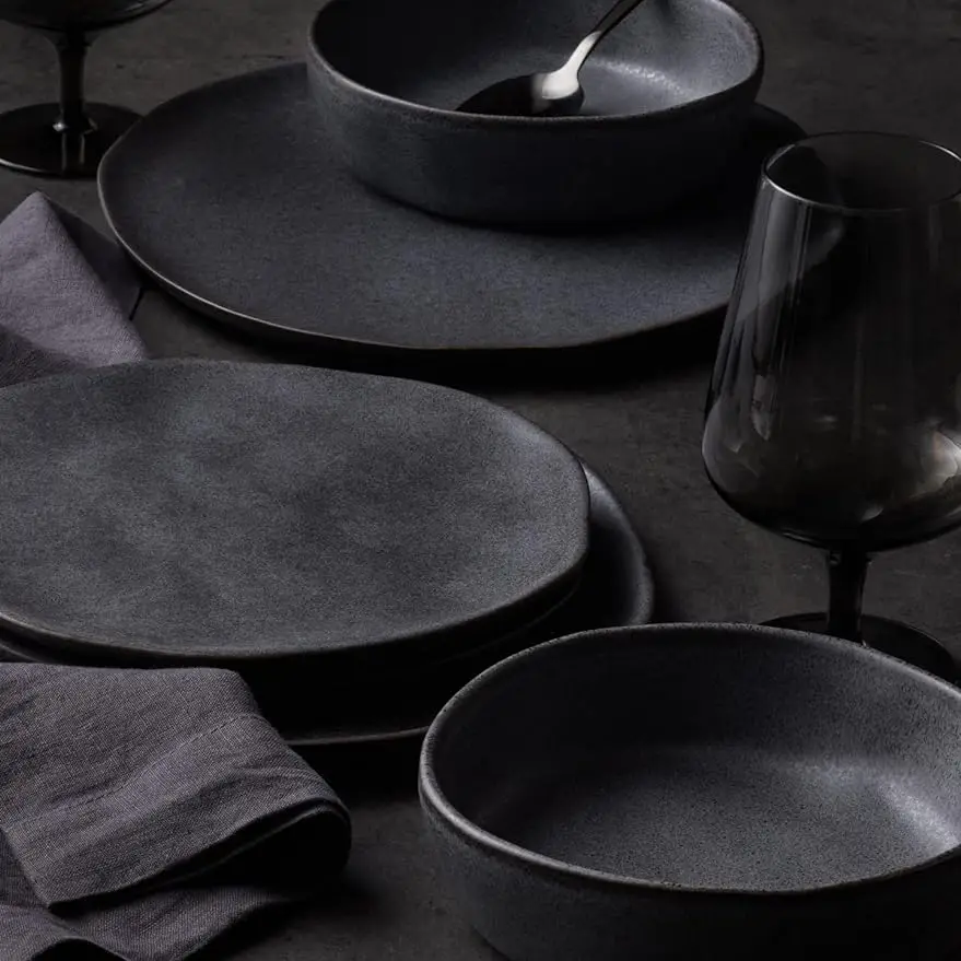 

Stone by Mercer Project HEKONDA Debossed Stoneware 16-Piece Dinnerware Set, Gray