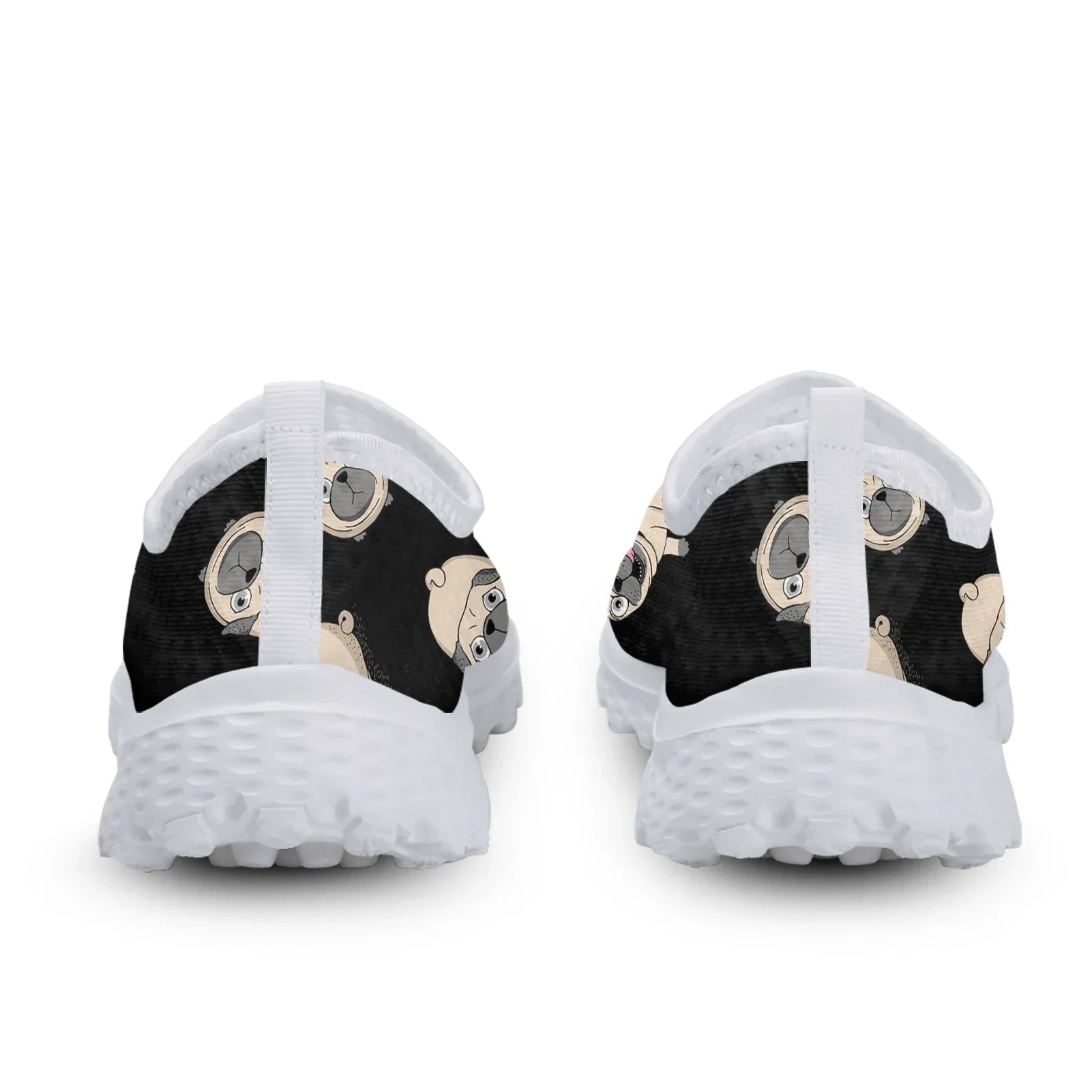 Black Fun Pug Print House Shoes Pet Dog Print Lightweight Soft Mesh Shoes Summer Outdoor Breathable Casual Shoes
